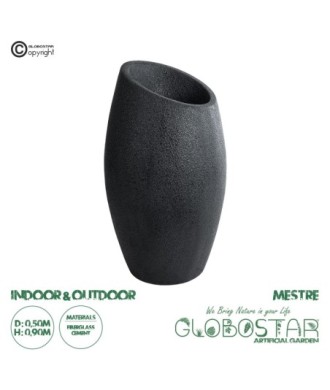 GloboStar® Artificial Garden MESTRE 20731 Επιδαπέδιο Πολυεστερικό Τσιμεντένιο Κασπώ Γλάστρα - Flower Pot Μαύρο Φ50 x Υ90cm